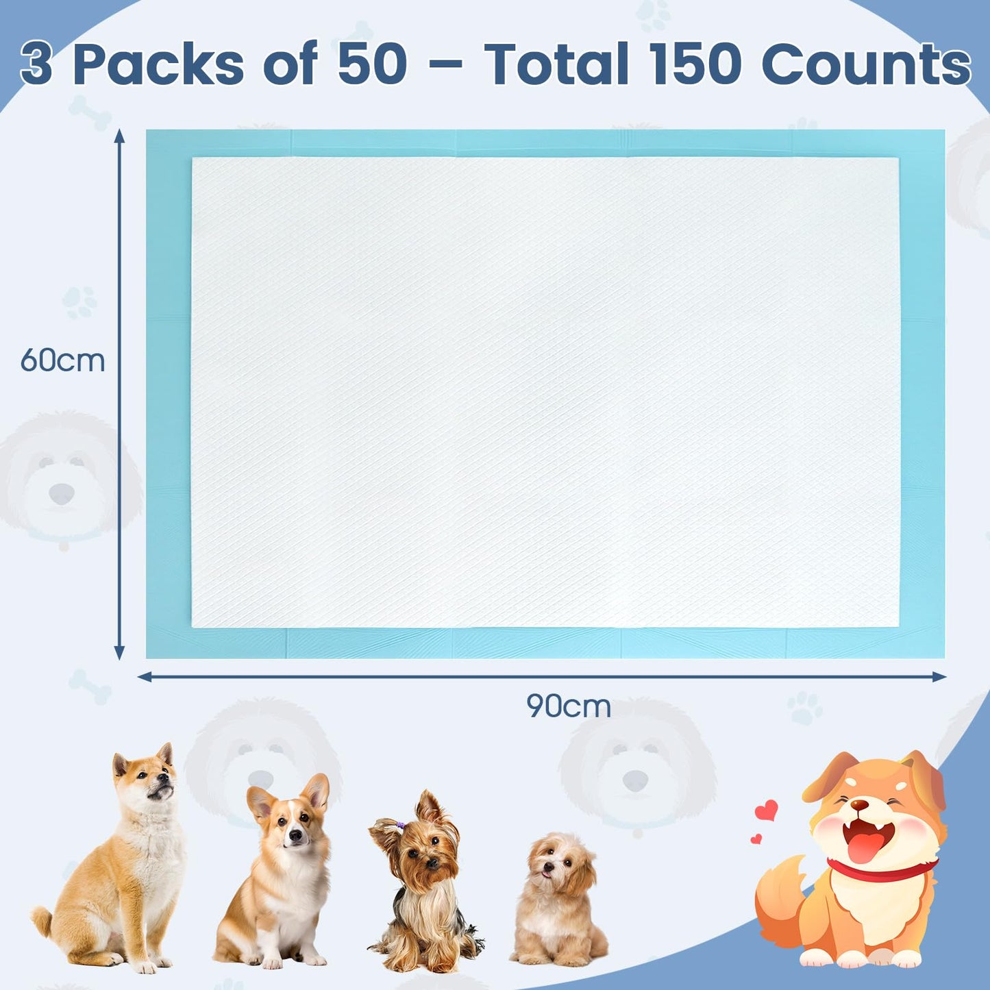 Dog and Puppy Pee Pads 90 x 60 cm(150 Counts) 6-Layer Leak-Proof Pet Pads
