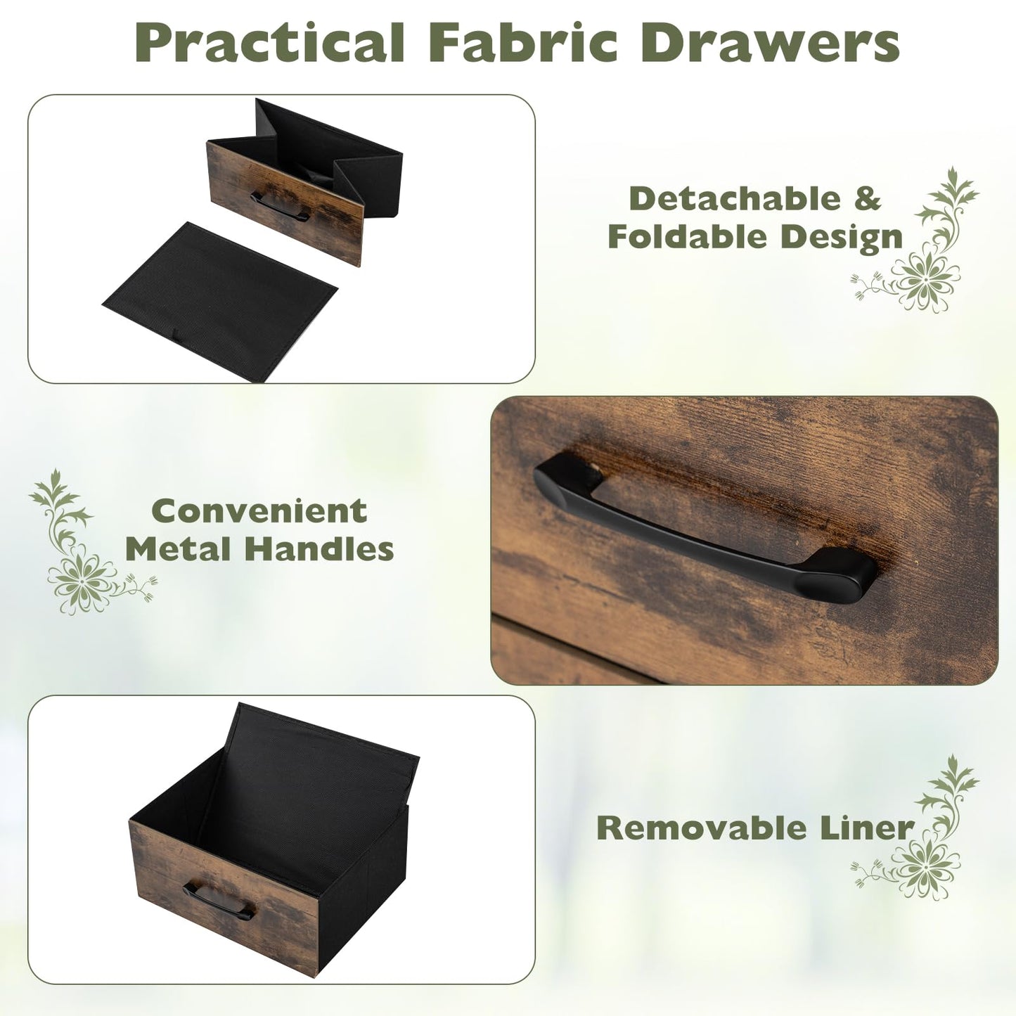 4-Drawer Storage Cabinet with Detachable and Foldable Fabric Drawers