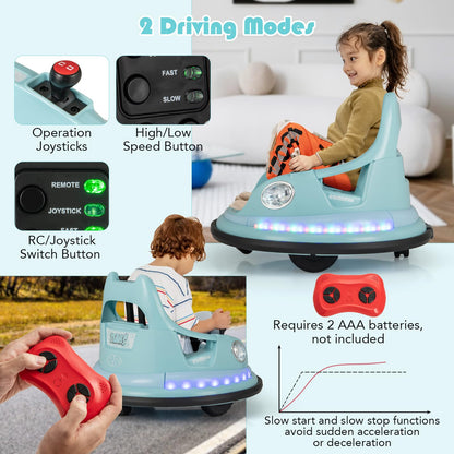 12V Kids Ride On Bumper Car with Dual Joysticks and 5 Light Effects
