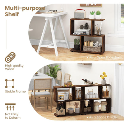Wooden Bookshelf, 2-tier Irregular Display Shelf
