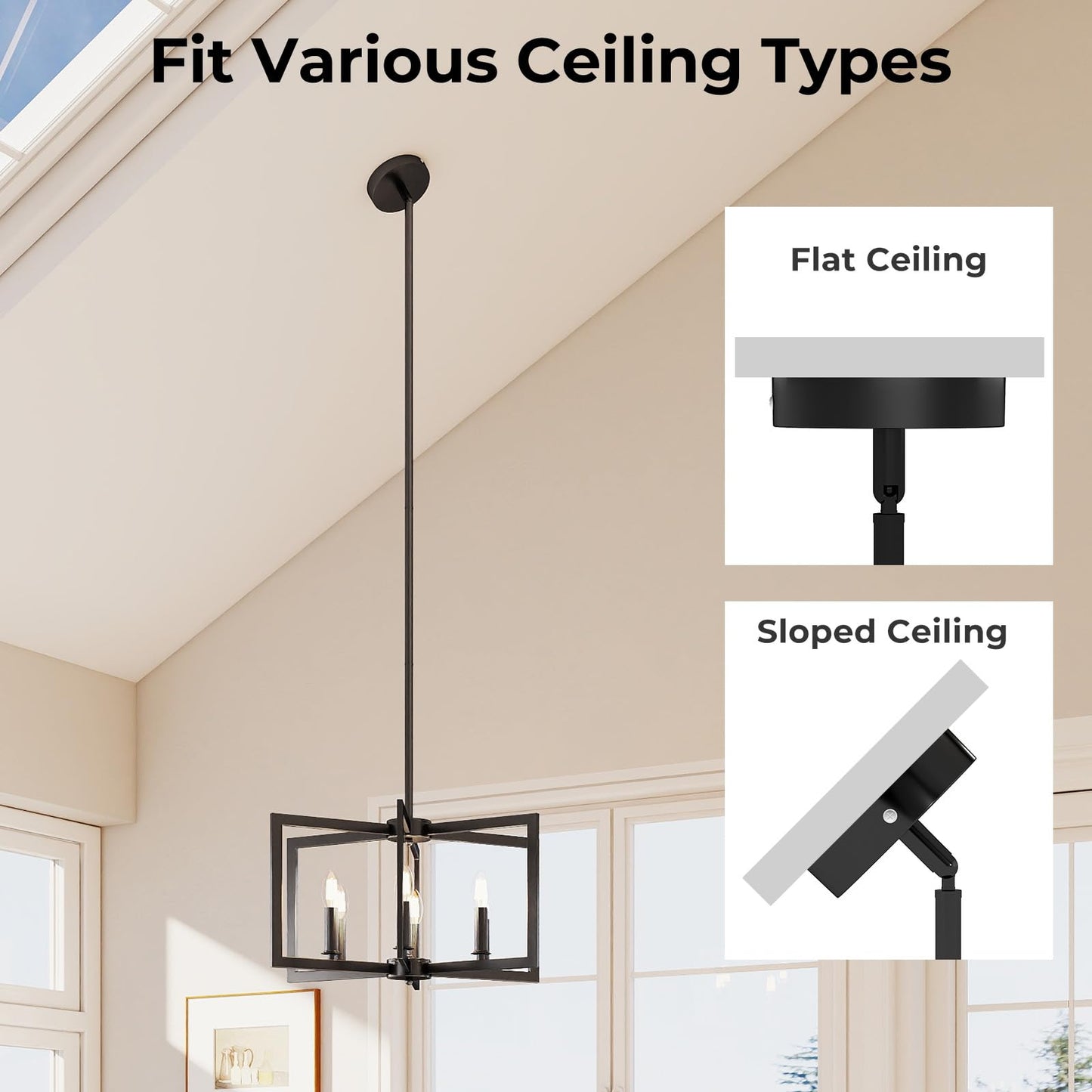 6-Light Black Farmhouse Chandelier with Adjustable Height