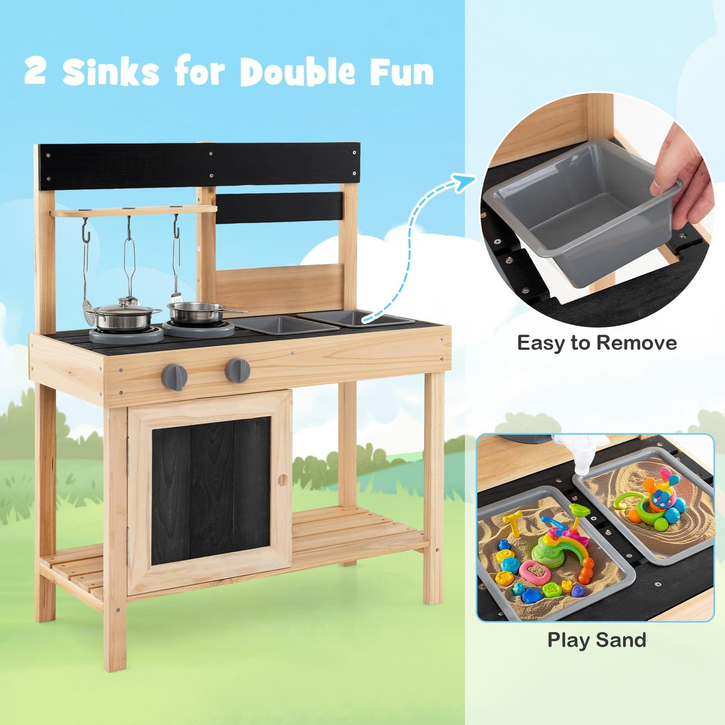 Mud Kitchen Playset with 2 Removable Sinks