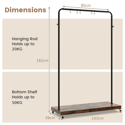 Industrial Clothes Rack Rolling Garment Rack with Bottom Storage Shelf