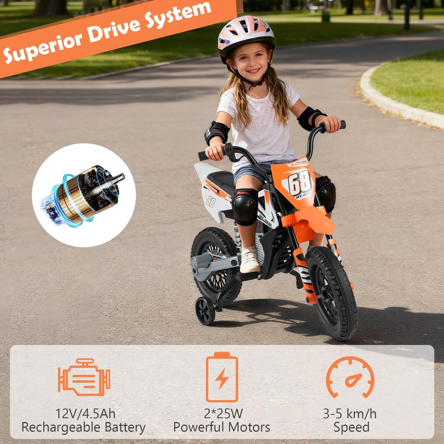 12V Kids Dirt Bike with Twist Throttle Grip Electric Motorcycle with Music