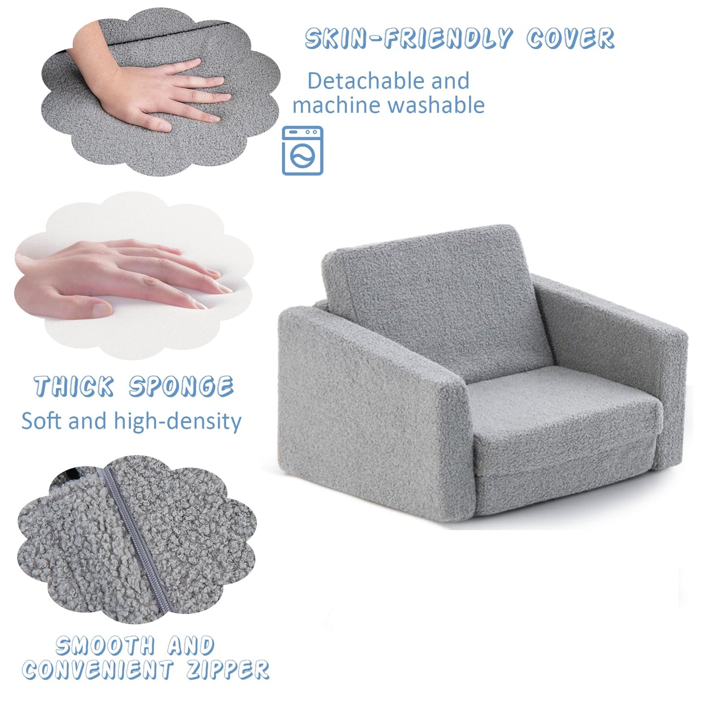 2-in-1 Toddler Fold out Couch with Washable Sofa Cover