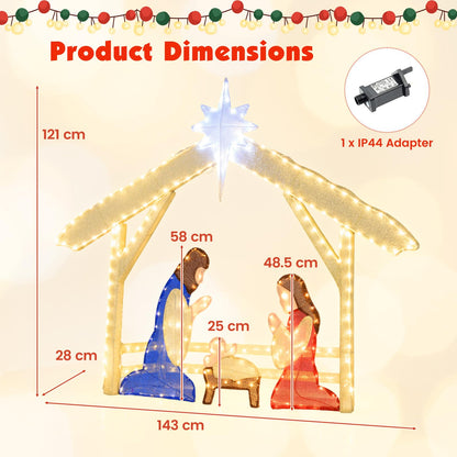 Pre-lit Christmas Holy Family Set with 272 Warm and Cold White LED Lights