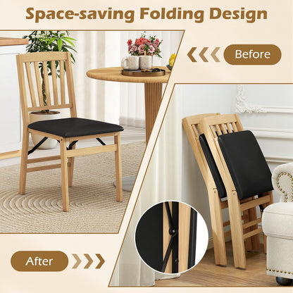 Folding Dining Chair Set of 2 with Rubber Wood Frame and Padded Seat