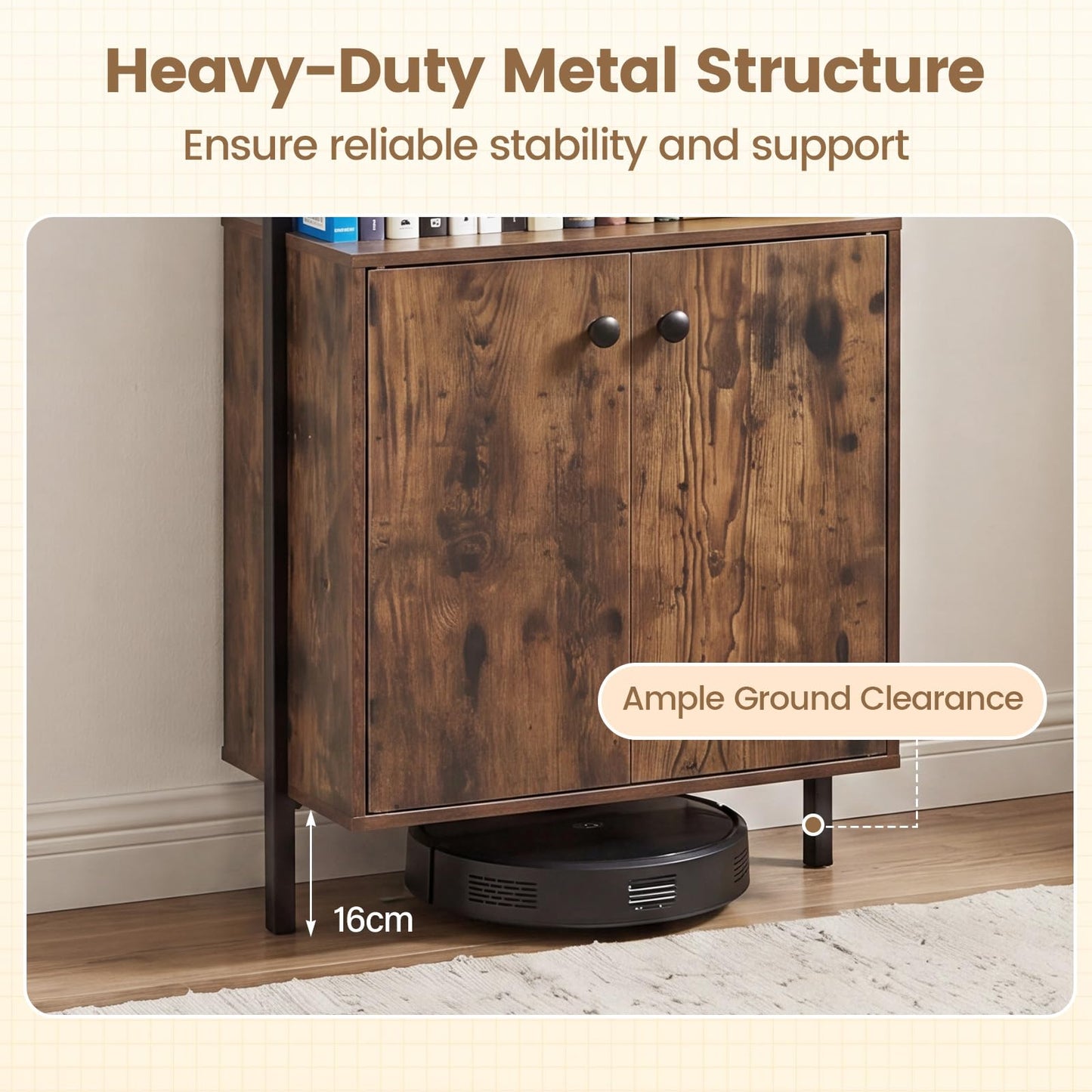 7-Tier Ladder Bookshelf with 2-Door Cabinet and 4 Shelves