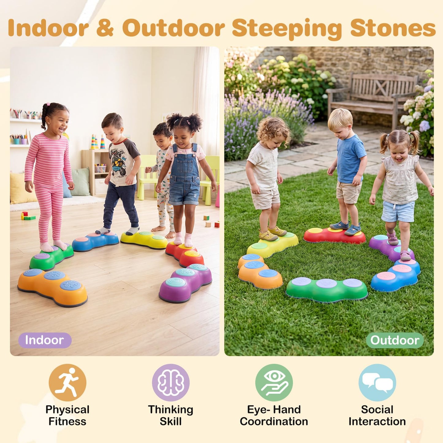 Kids Stepping Stones, Stackable Balance Blocks