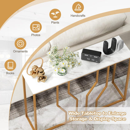 110 cm Gold Console Table Entryway Table with Faux Marble Tabletop