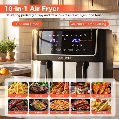 8L Dual Zone Air Fryer, 10-In-1 Presets Airfryer Oven with Sync Finish & Match Cook, LED Digital Touch Screen, 85% Less Fat, Nonstick Dishwasher Safe Baskets, Large Family Size,