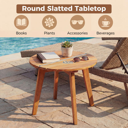 Garden Side Table, Acacia Wood Outdoor Slatted End Table