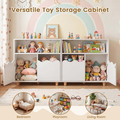 Wooden Bookshelf with 2 Anti-Toppling Devices and Top Surface Open Compartment