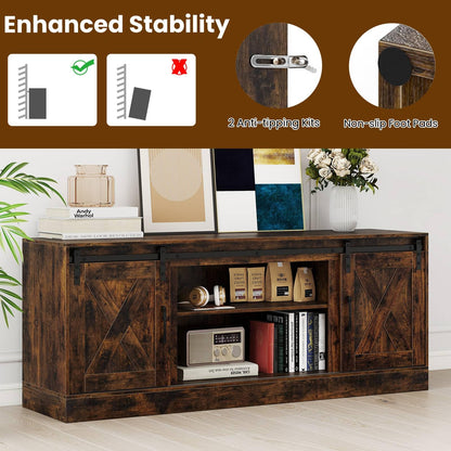 Entertainment Center with Sliding Barn Doors and Adjustable Shelves