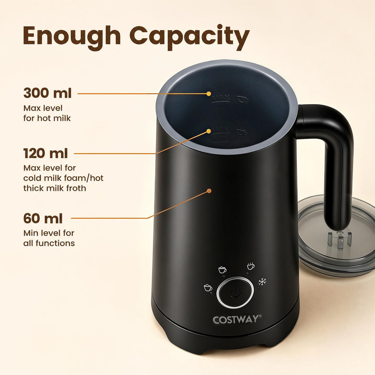 4-in-1 Electric Milk Frother and Steamer with 2 Whisks