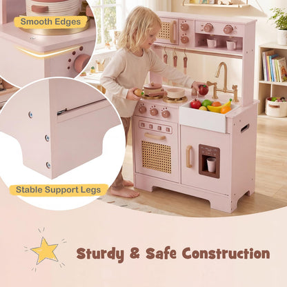 Kids Play Kitchen, Wooden Toy Kitchen with Stoves