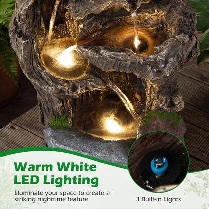 4-Tier Outdoor Water Fountain, Cascading Waterfall Fountain with 3 LED Lights