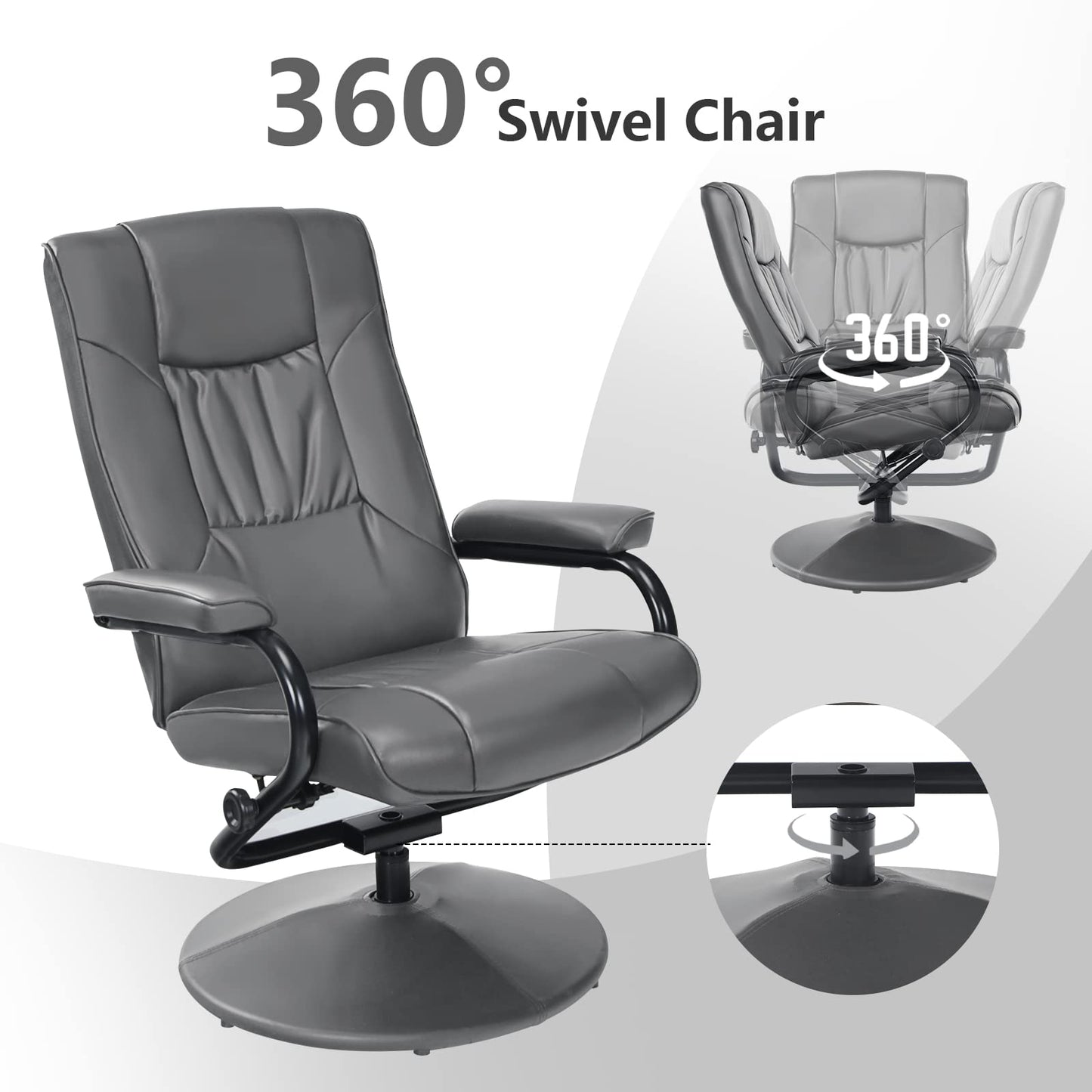 Swivel Recliner Chair with Footstool and Adjustable Backrest