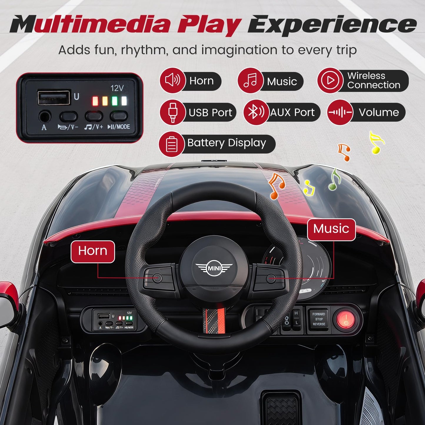 12V Kids Ride on Car with Remote Control, Horn, Music