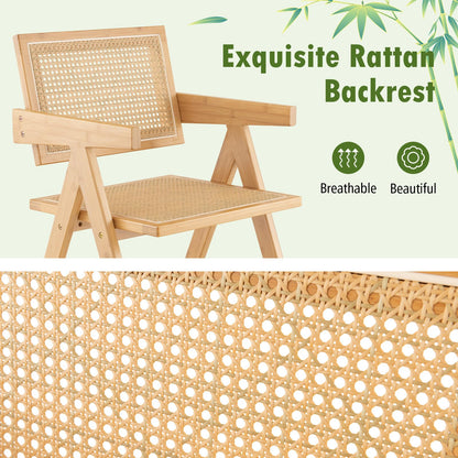 Rattan Accent Chairs Set of 2 with Natural Bamboo Frame