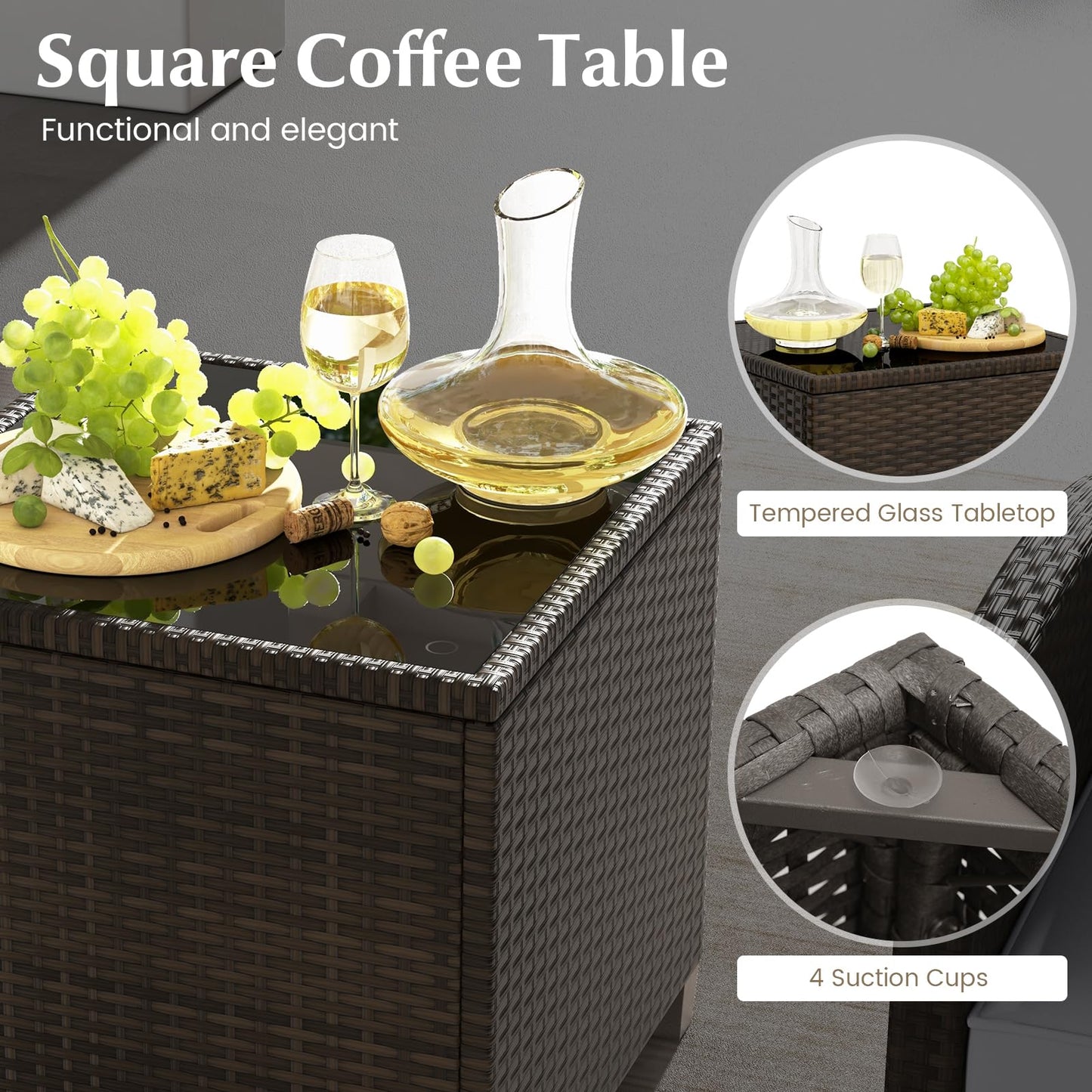 5-Piece Rattan Garden Furniture Set, Patio Conversation Set with 2 Chairs