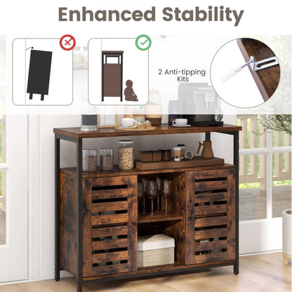 Sideboard Storage Cabinet with Slatted Door and 3 Adjustable Shelves