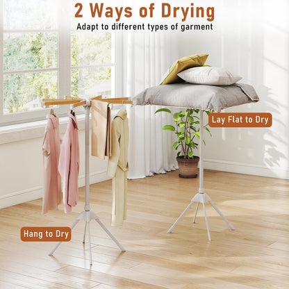Foldable Laundry Drying Rack with 8 Bamboo Hanging Rods and 4-Legged Design