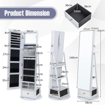 360° Swivel Lockable Jewelry Armoire Cabinet with Full-Length Mirror