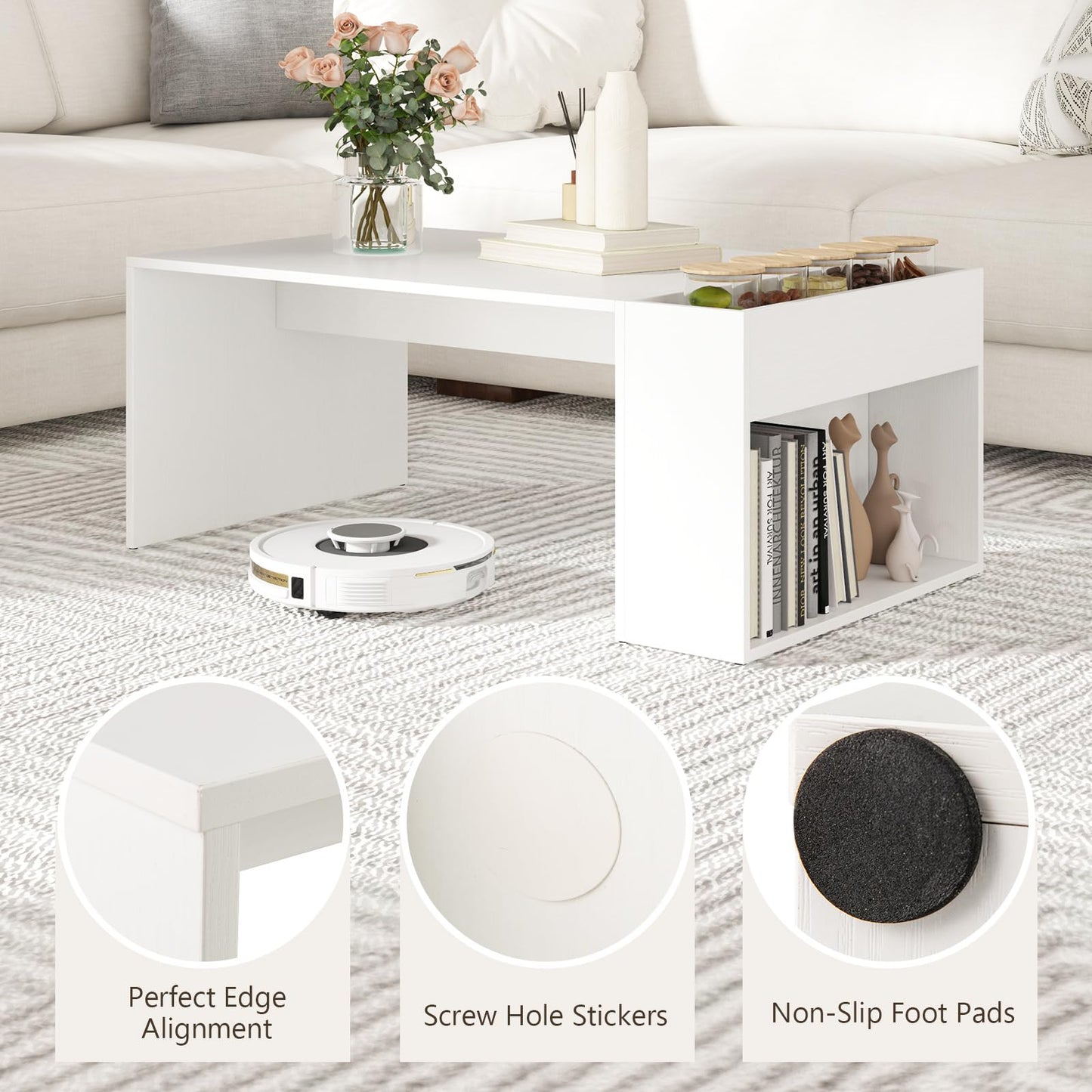 Coffee Table 85cm Coffee Table with Double Layer Storage Space