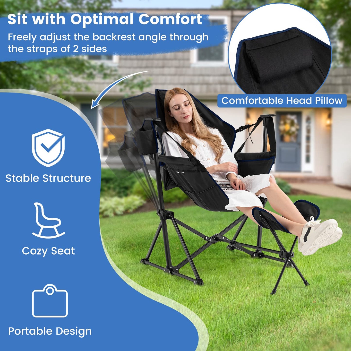Folding Hammock Camping Chair with Retractable Footrest
