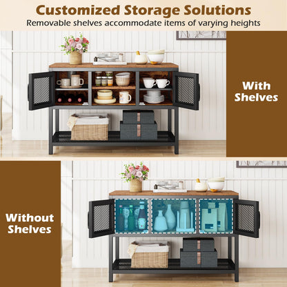 Kitchen Buffet Sideboard, Wooden Storage Cabinet with 2 Metal Mesh Doors