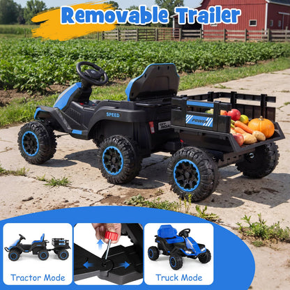24V Ride on Tractor with Trailer, Kids Electric Car
