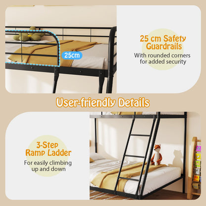 Single over Double Loft Bed Frame with Ladder and Safety Guardrail