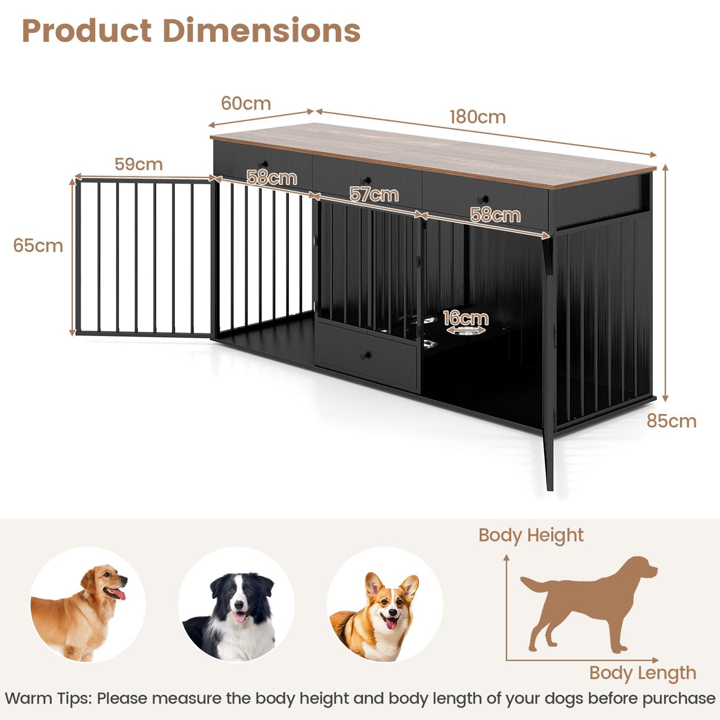 Heavy Duty Dogs Cage with Double Doors and Divider Indoor Puppy Kennel Side Table