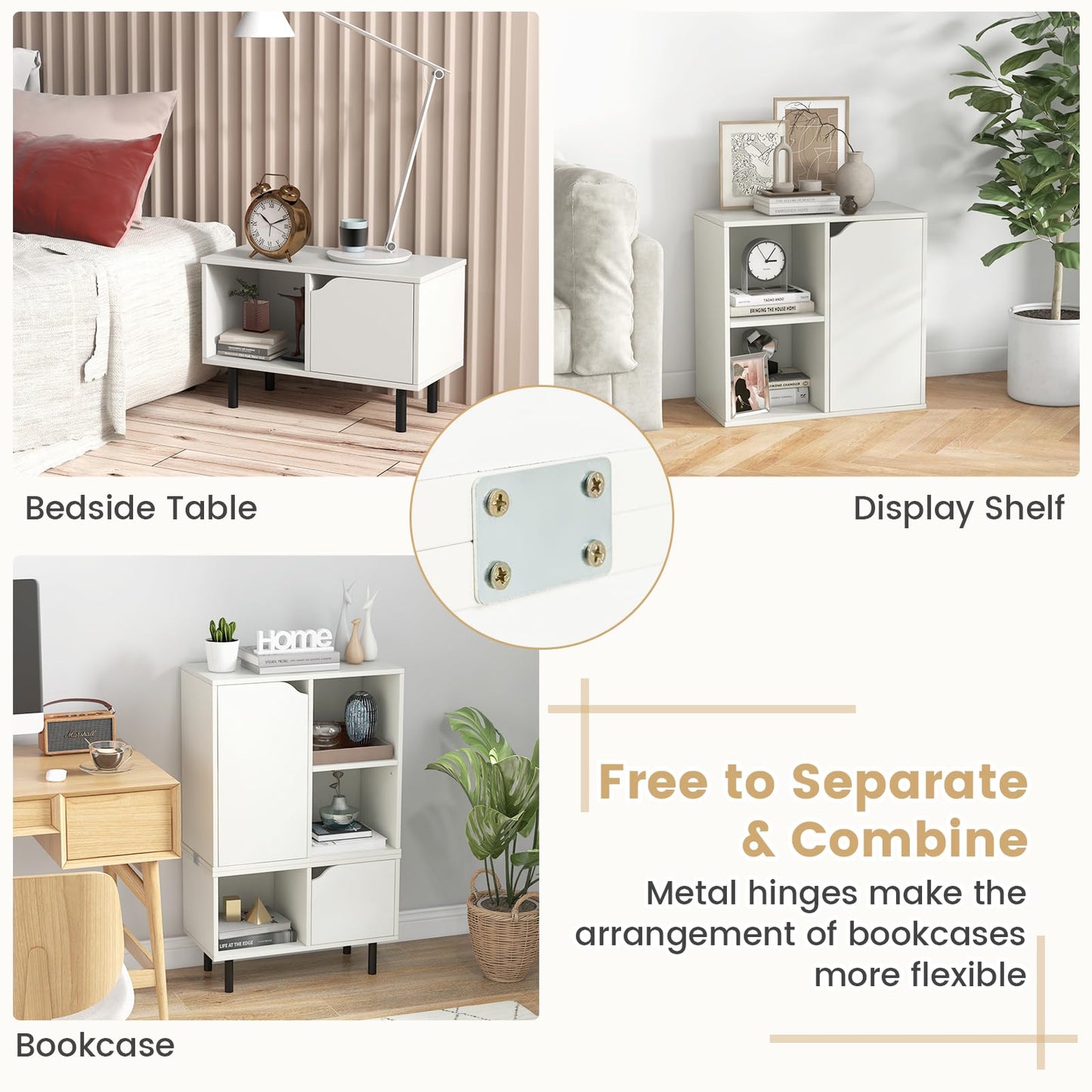 Stackable Bookcase with Adjustable Shelf and Cubes for Living Room Bedroom