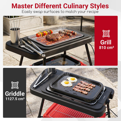 2000W Outdoor BBQ Grill with Detachable Stand Dual Plates