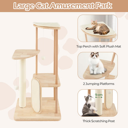 Multi-level Modern Wood Cat Tree with Scratching Board and Post