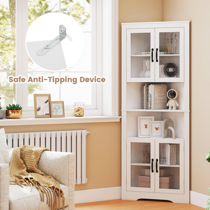 171cm Tall Space-saving Corner Cabinet with 4 Tempered Glass Doors and Adjustable Shelves