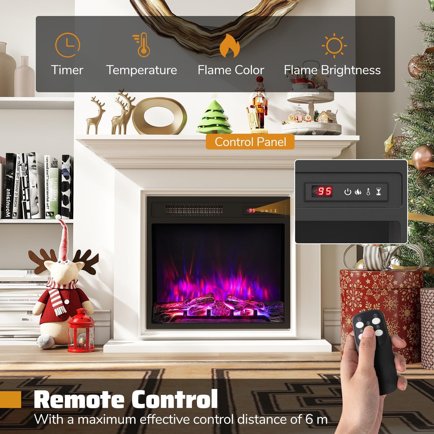 18 Inch Electric Fireplace Insert 750W/1500W Fireplace Heater with Remote Control
