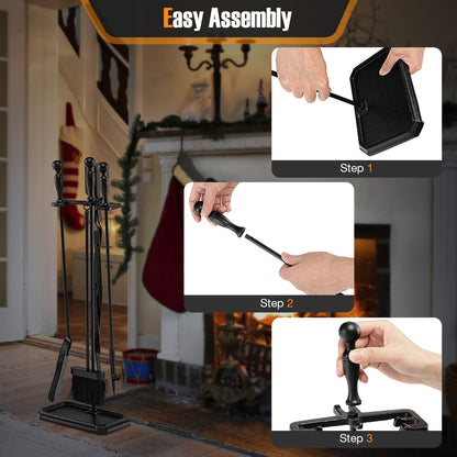 GiantexUK 5-Piece Fireplace Companion Set, Wrought Iron Fire Place Tools Set with Stand, Tong, Shovel, Brush & Poker