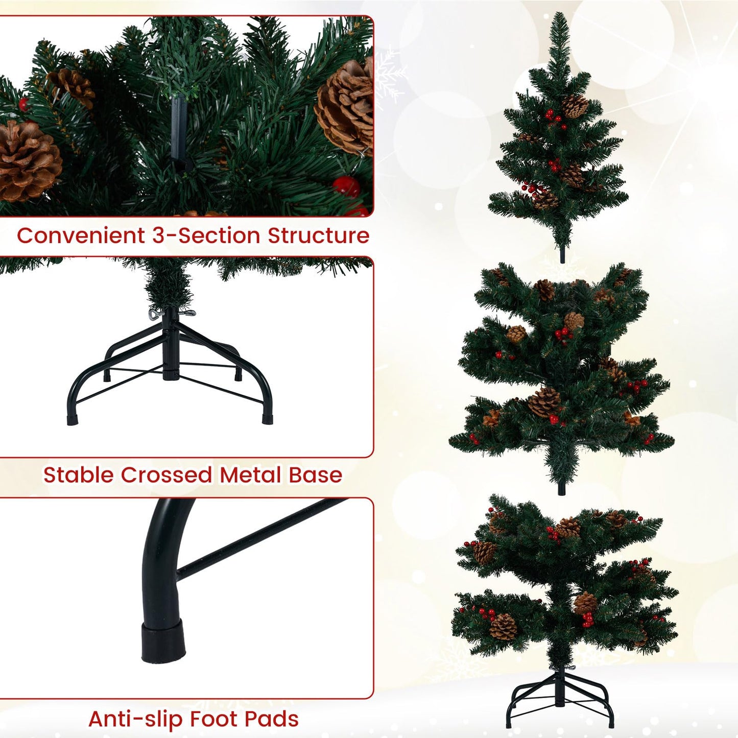 150 CM Pre-Lit Artificial Christmas Tree Spiral Holiday Tree with 448 Branch Tips