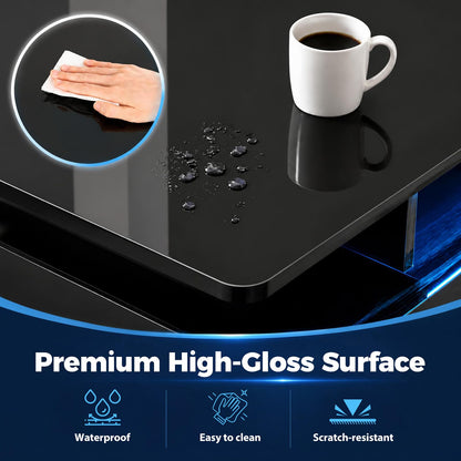 90 CM High LED Coffee Table with 2 Storage Drawers and 20-Color LED Lights