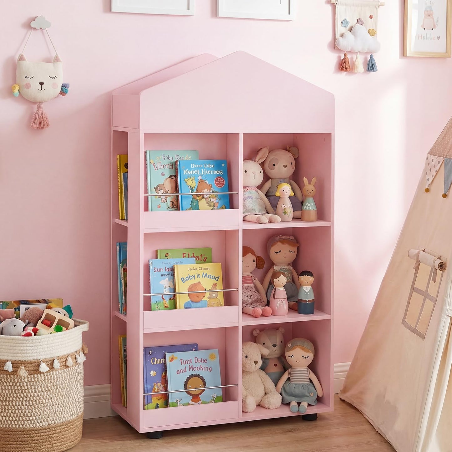 Wooden Kids Bookshelf and Toy Storage with Multiple Compartments