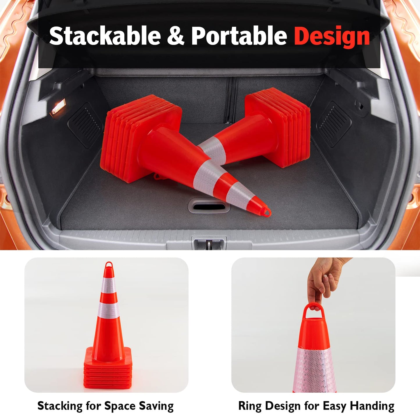 10/12 Pack 69cm Traffic Cones, Self Weighted Orange Road Safety Cones with Reflective Collars