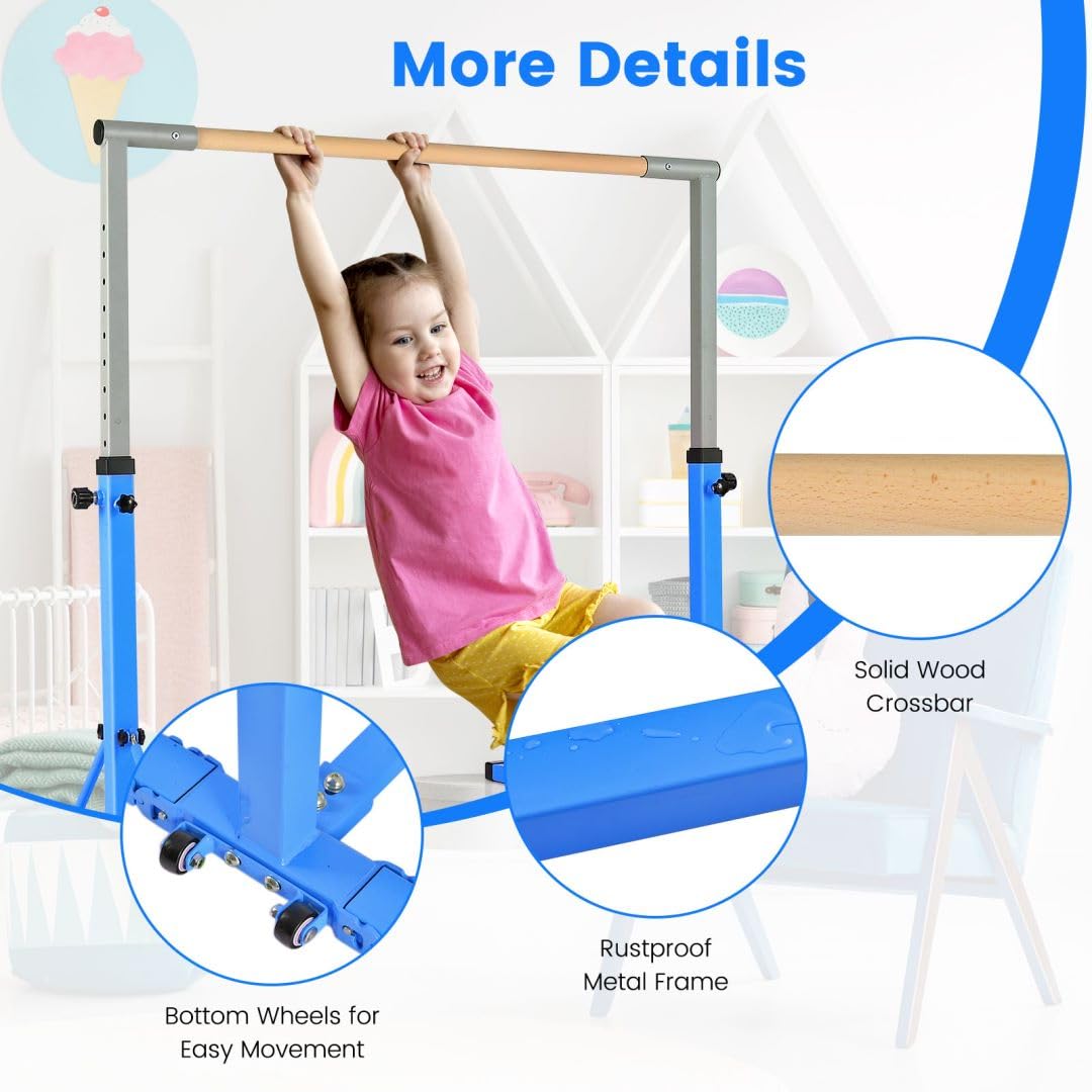 Kids Foldable Gymnastics Bar with 13 Adjustable Height