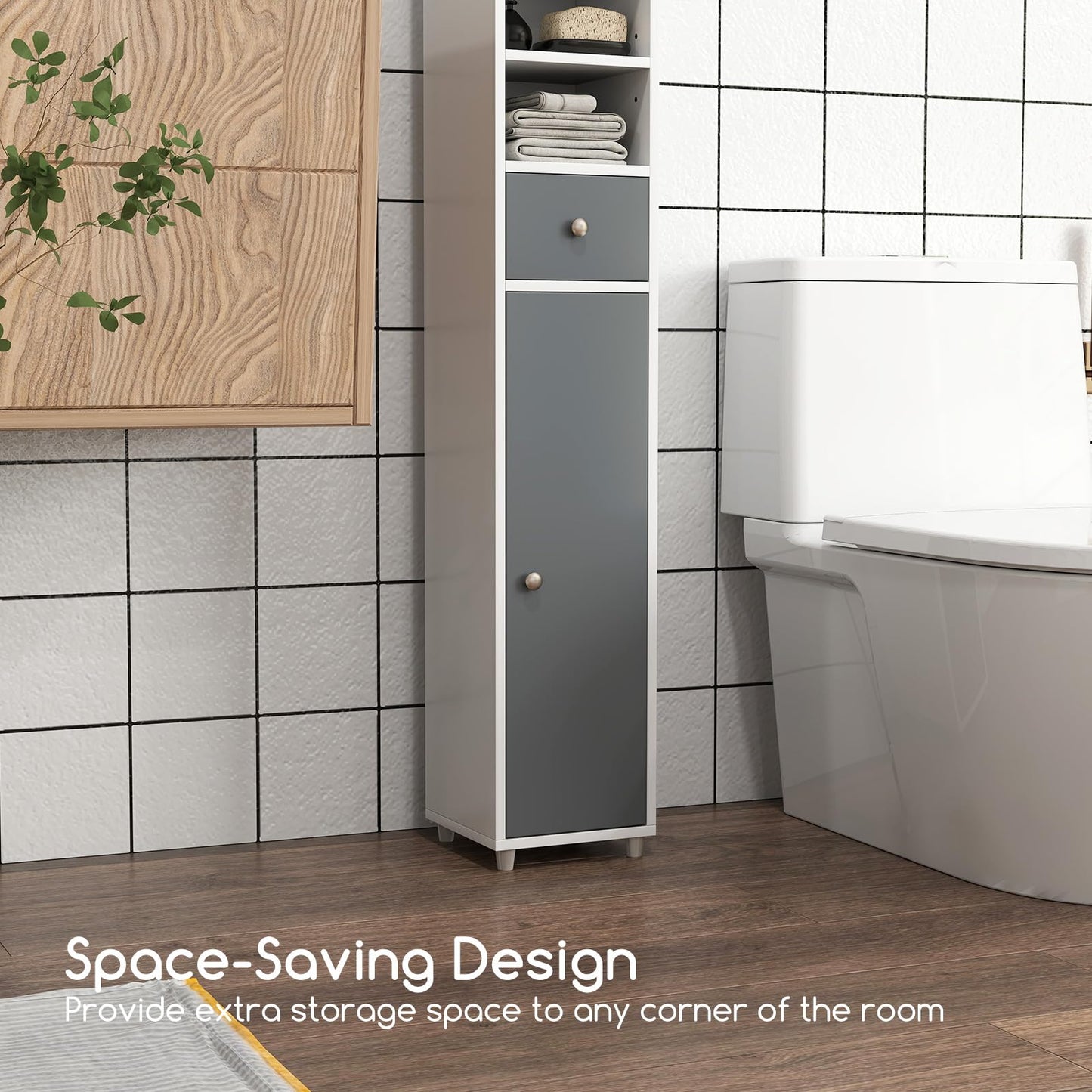 180CM Tall Freestanding Bathroom Cabinet with 2 Doors and 1 Drawer