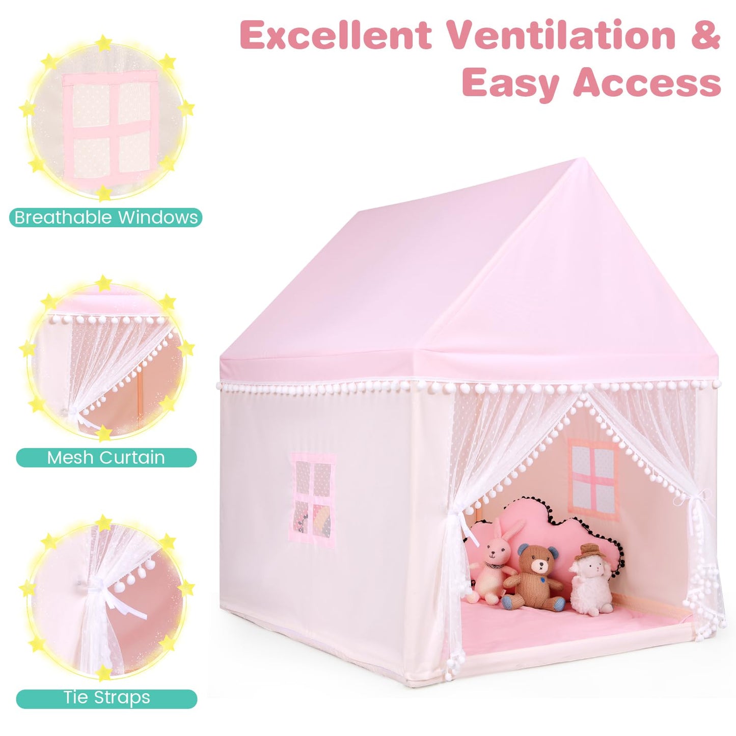 Children's Wooden Frame Playhouse Tent with Mat