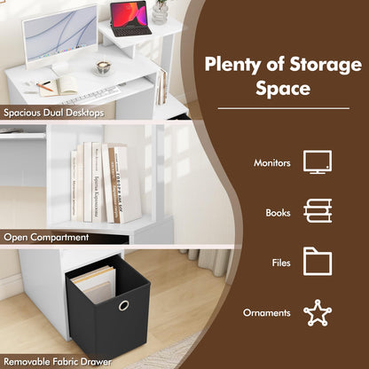 Space-saving Computer Desk with Open Shelf and Fabric Storage Drawer
