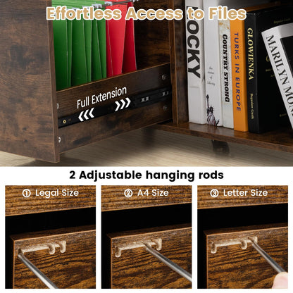 Mobile File Cabinet with 3 Pull-out Drawers and Adjustable Shelf