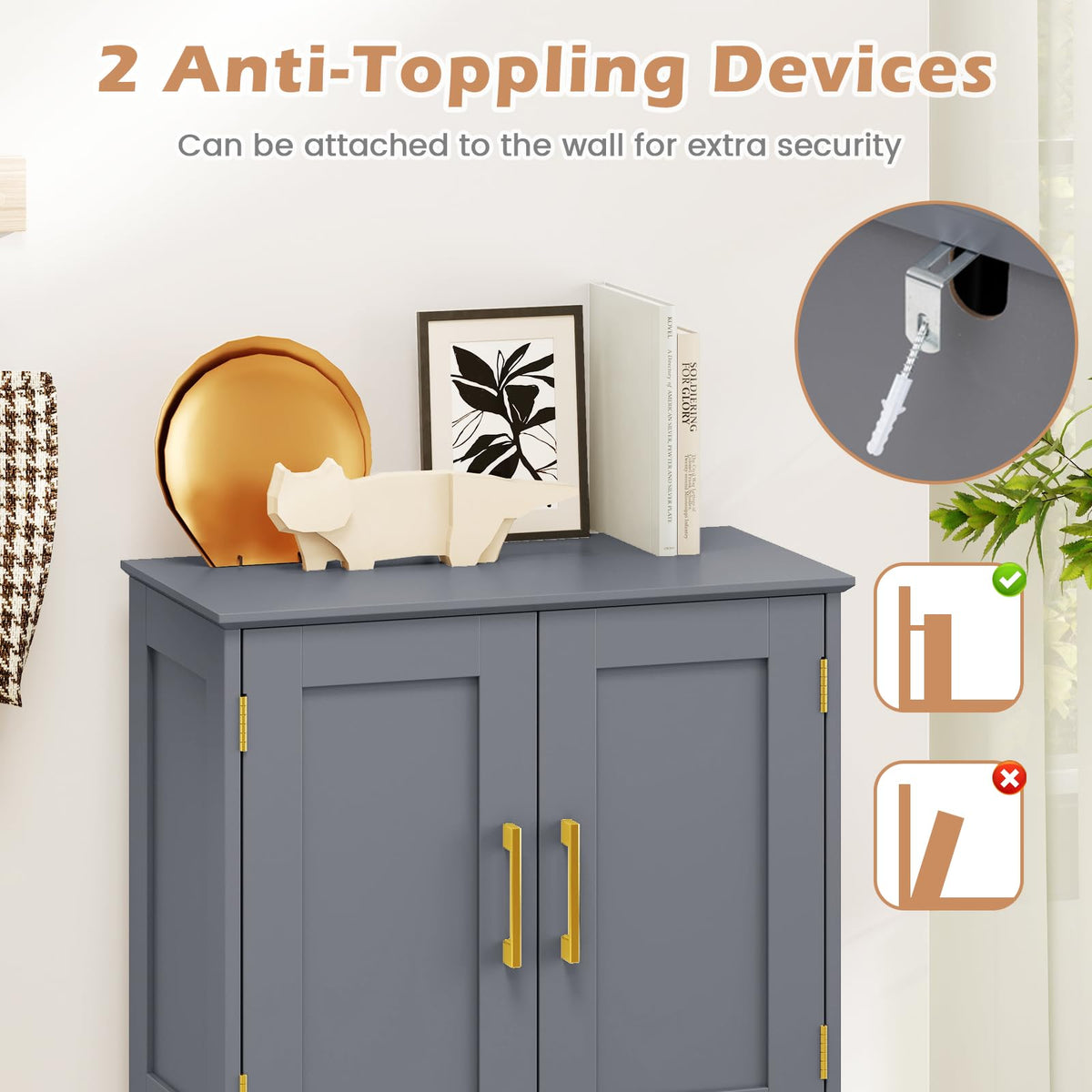 Bathroom Floor Cabinet, 110cm Freestanding Storage Cupboard